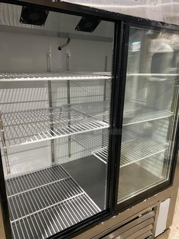 Optimum Refrigeration Commercial Double Sliding Glass Door Refrigerator Merchandiser! All Stainless Steel! With Poly Coated Racks! Model: SG-48x36x62! - Image 6 of 11