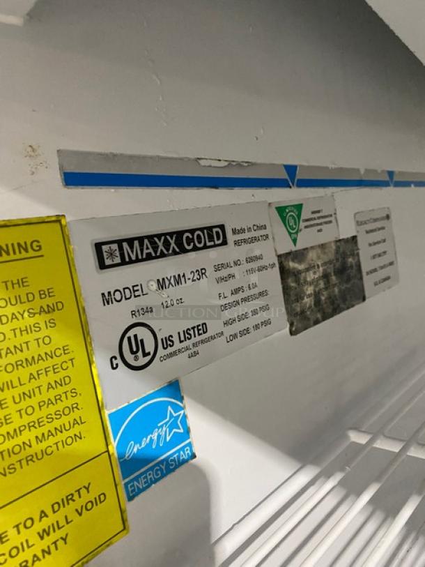 Maxx Cold Commercial Single Door Reach In Refrigerator! With Poly Coated Racks! On Legs! 115V 1 Phase! Model: MXM1-23R SN: 6260940! - Image 7 of 8
