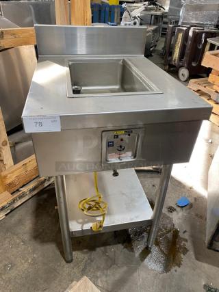 Wells Commercial Stainless Steel Single Pan Drop-In Hot Food Warmer! With Drain! With Thermostatic Control! With Back Splash! Model: MOD100TD SN: M1TD1211A0093! 120V! On Single Shelf Stand With Legs!