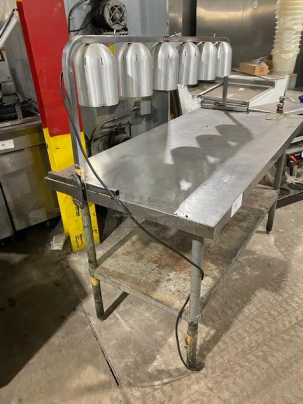 Custom Commercial Stainless Steel Worktop/Carving Table! With FEI Overhead Heat Lamps! With Edlund Manual Can Opener Attachment! With Single Shelf Underneath! On Legs! - Image 3 of 8