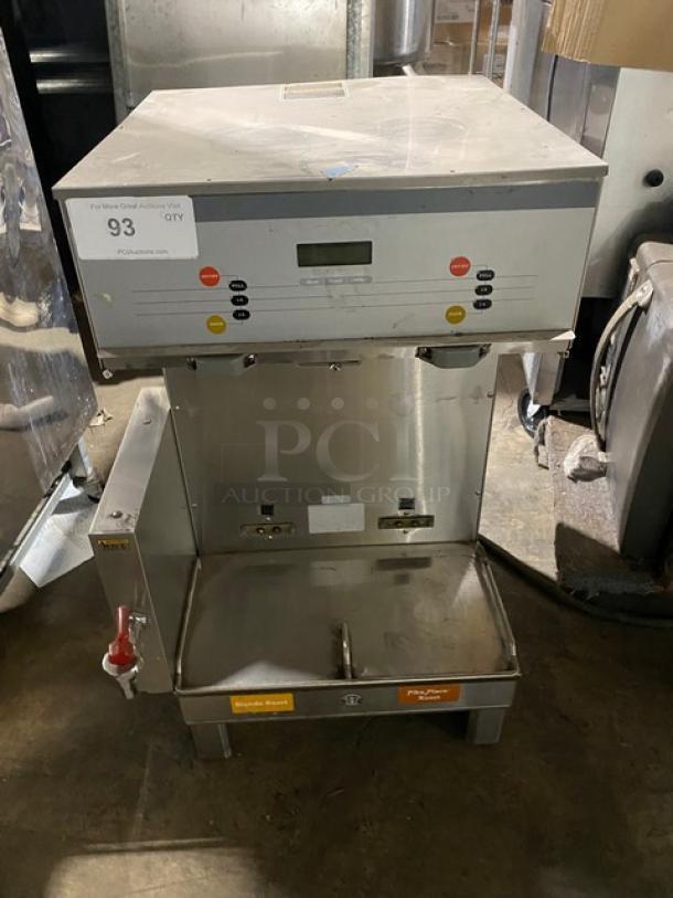 Bunn Starbucks Style Commercial Stainless Steel Countertop Soft Heat Dual Coffee Brewer! With Hot Water Dispenser! On Legs! 120/208V 1 Phase! Model: DUAL SH DBC, 120/208GRY(SBUX)! - Image 1 of 6