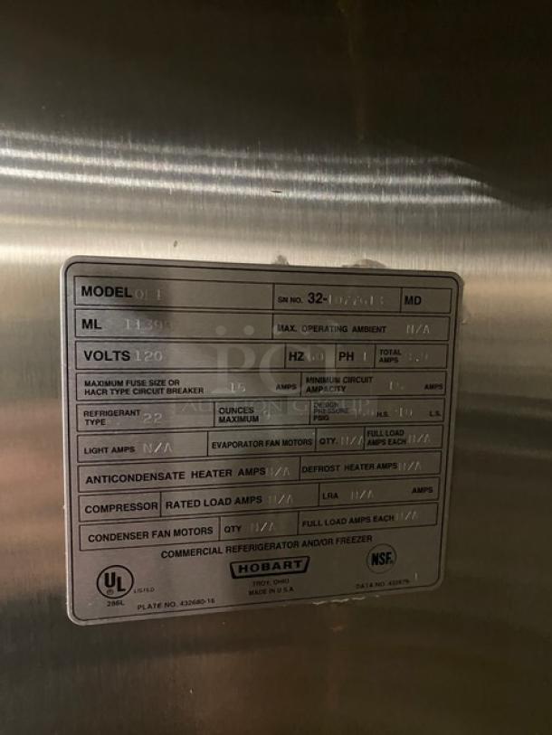 NEVER USED! Hobart Commercial Stainless Steel Single Door ROLL IN RACK  Reach In Freezer! 120V 1 Phase! Model: QF1 SN: 32-L077613 - Image 6 of 8