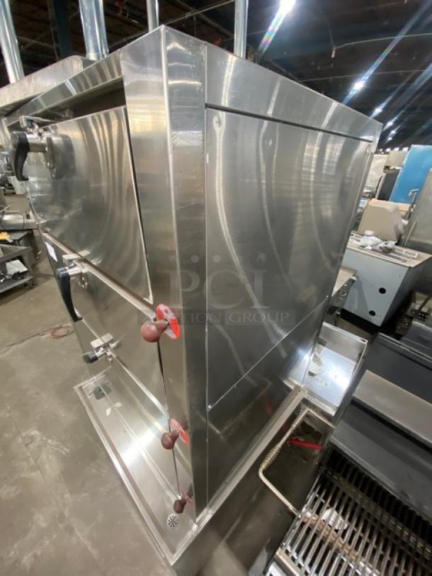 Commercial Stainless Steel Natural Gas Powered 3 Tier Seafood Steamer/Steam Cabinet! With Individual Compartments! With Wire Oven Racks! On Legs! - Image 2 of 9