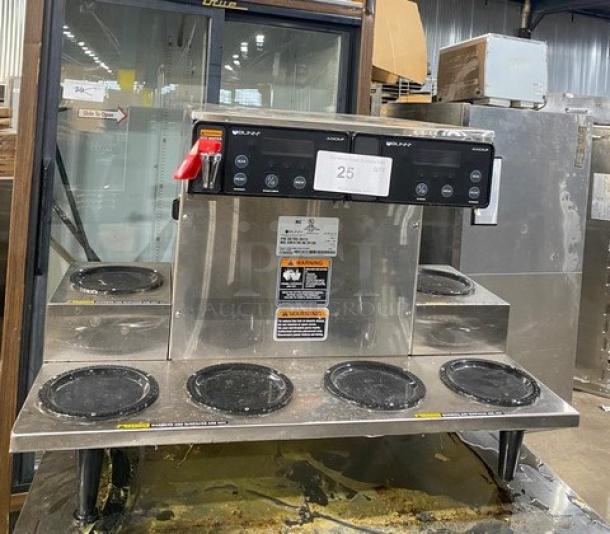 Bunn Commercial Stainless Steel Countertop Coffee Brewer! With 6 Warmers! With Hot Water Dispenser! 120/208-240V 1 Phase! Model: AXIOM 0/6 TWIN, SNGL PWR CONN SN: AXTN040356! On Legs! - Image 1 of 8