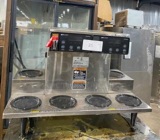 Bunn Commercial Stainless Steel Countertop Coffee Brewer! With 6 Warmers! With Hot Water Dispenser! 120/208-240V 1 Phase! Model: AXIOM 0/6 TWIN, SNGL PWR CONN SN: AXTN040356! On Legs!