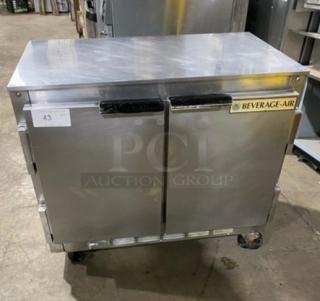 Beverage-Air Commercial Stainless Steel Solid Double Door Undercounter Lowboy Cooler Refrigerator! With Poly Coated Racks! Model: UCR34! 115V 1 Phase! On Casters!