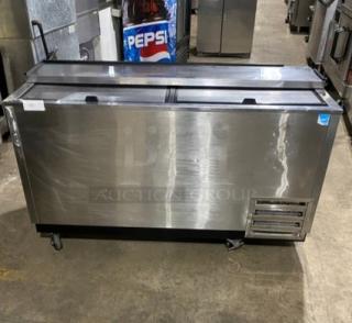 Turbo Air Commercial Under The Counter Beer Bottle Cooler! With Double Top Sliding Doors! All Stainless Steel! On Casters! 110/120V 1Phase! Model: TBC65SD SN: BC65905009!