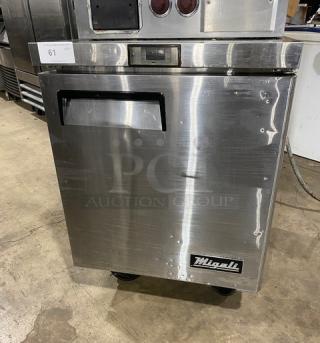 Migali Commercial Undercounter Single Door Reach In Freezer! All Stainless Steel! With Poly Coated Rack! On Casters! 115V 1 Phase! Model: C-U27F SN: C-U27F04216120900920006!