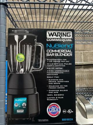 New In The Box! Waring Commercial Countertop Bar Blender! With Clear Polycarbonate Pitcher! 120V 1 Phase! Model: BB180X!