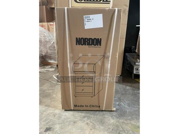 New In The Box! Nordon Commercial Countertop Single Glass Door Mini Cooler/ Merchandiser! With Customizable Lamp Box! With Poly Coated Racks! 110/120V! Model: SC80B! - Image 1 of 8