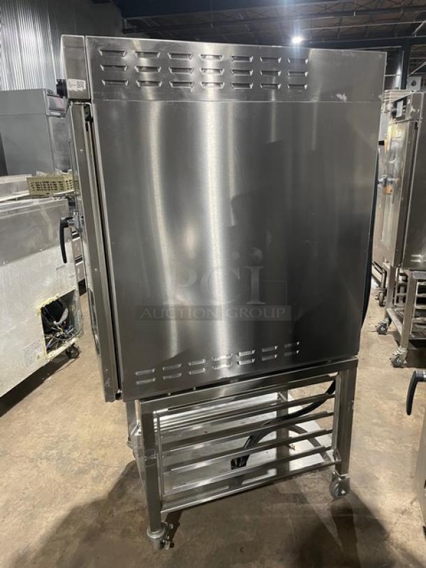 LATE MODEL! 2020! Alto Shaam Commercial Electric Powered Half Size Multi-Cook Oven! With 4 Cooking Chamber Zones! With Individual Controls! On Storage Shelf With 5 Pan Holding Rack! All Stainless Steel! With Metal Oven Racks! On Casters! 208-240V 3 Phase! Model: VMC-H4H SN: 2694173-000! Working When Removed! - Image 2 of 9