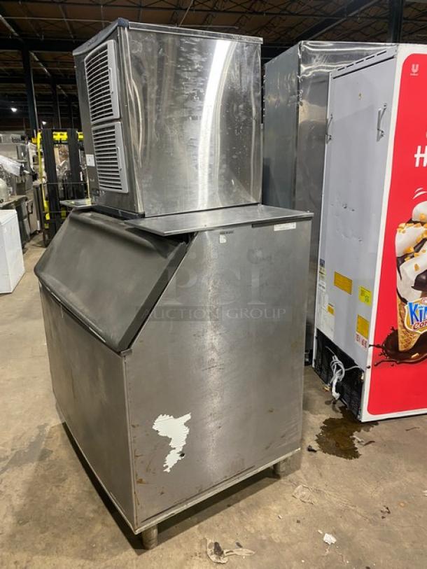 Scotsman Commercial Stainless Steel Nugget Ice Making Machine Head! With Commercial Ice Bin Attached Underneath! All Stainless Steel! With Lift-Up Cover! On Legs! 208/230V 1 Phase! Model: NS1322A-32B SN: 22081320017211! - Image 2 of 9