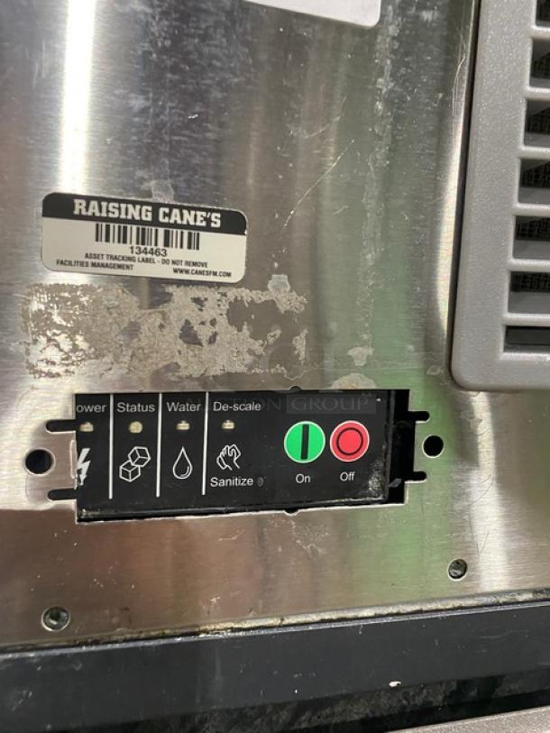 Scotsman Commercial Stainless Steel Nugget Ice Making Machine Head! With Commercial Ice Bin Attached Underneath! All Stainless Steel! With Lift-Up Cover! On Legs! 208/230V 1 Phase! Model: NS1322A-32B SN: 22081320017211! - Image 6 of 9