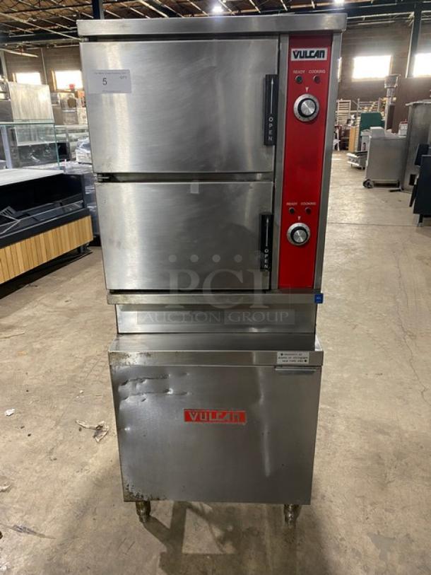 Vulcan Commercial Stainless Steel Electric Powered Dual Compartment Convection Steamer! With Built In Pan Racks! On Legs! 115V 1 Phase!  Model: VSX24E SN: 27-1095042! - Image 1 of 8