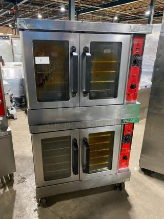 Vulcan Commercial Stainless Steel Natural Gas Powered Double Stack Convection Oven! With Metal Oven Racks! On Casters! Model: VC4GD-11D1 SN: 54-1075987! 2X Your Bid Makes One Unit!
