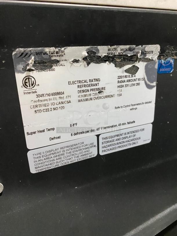 Structural Concepts Starbucks Style Refrigerated Open Grab-N-Go Display Case! With Enclosed Top Glass Merchandiser Showcase! On Legs! 220V 1 Phase! Model: SBZ6652DR! - Image 7 of 8