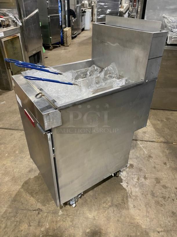 Vulcan Commercial Stainless Steel Natural Gas Powered Floor Style Deep Fat Fryer! With 3 New Frying Baskets! Model: LG500 SN: DV-106! On Casters! - Image 2 of 9
