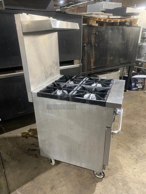 CPG Commercial Stainless Steel Natural Gas Powered 4 Burner Range! With Full Sized Oven Underneath! With Back Splash & Overhead Salamander Shelf! With Metal Oven Racks! On Casters! - Image 3 of 9
