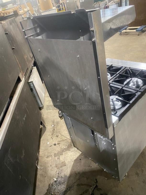 CPG Commercial Stainless Steel Natural Gas Powered 4 Burner Range! With Full Sized Oven Underneath! With Back Splash & Overhead Salamander Shelf! With Metal Oven Racks! On Casters! - Image 4 of 9
