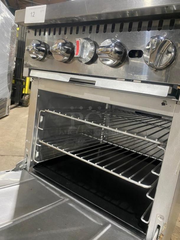 CPG Commercial Stainless Steel Natural Gas Powered 4 Burner Range! With Full Sized Oven Underneath! With Back Splash & Overhead Salamander Shelf! With Metal Oven Racks! On Casters! - Image 7 of 9