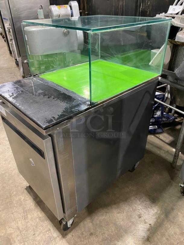 CoolTech Custom Single Door Refrigerated Lowboy/Worktop Cooler! All Stainless Steel! With Enclosed Top Glass Showcase! On Casters! 120V! Model: Custom-24BM SN: 116597! - Image 2 of 9