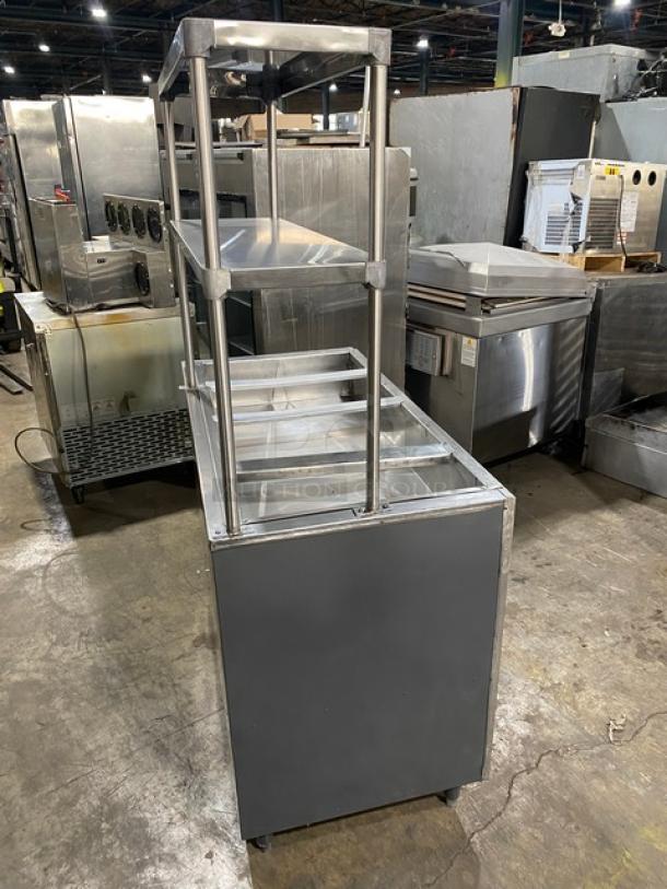 Custom Commercial Stainless Steel Natural Gas Powered 4 Well Steam Table! With Double Shelf Overhead! With Enclosed Double Shelf Base! With 2 Mushroom Burners & Valves! On Legs! - Image 3 of 8