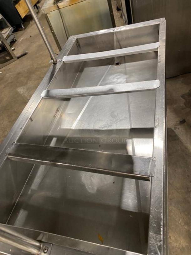 Custom Commercial Stainless Steel Natural Gas Powered 4 Well Steam Table! With Double Shelf Overhead! With Enclosed Double Shelf Base! With 2 Mushroom Burners & Valves! On Legs! - Image 5 of 8