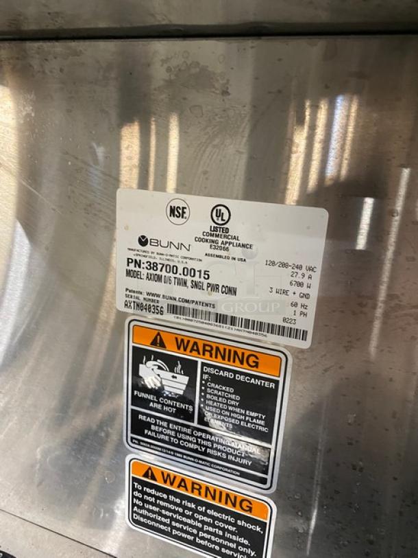 Bunn Commercial Stainless Steel Countertop Coffee Brewer! With 6 Warmers! With Hot Water Dispenser! 120/208-240V 1 Phase! Model: AXIOM 0/6 TWIN, SNGL PWR CONN SN: AXTN040356! On Legs! - Image 7 of 8