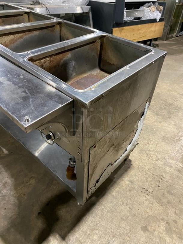 Duke Commercial Stainless Steel Natural Gas Powered 4 Well Hot Food/Steam Table! With Pan Rail! With Single Shelf Stand! On Legs! Model: 304 M SN: 06162325! - Image 2 of 9