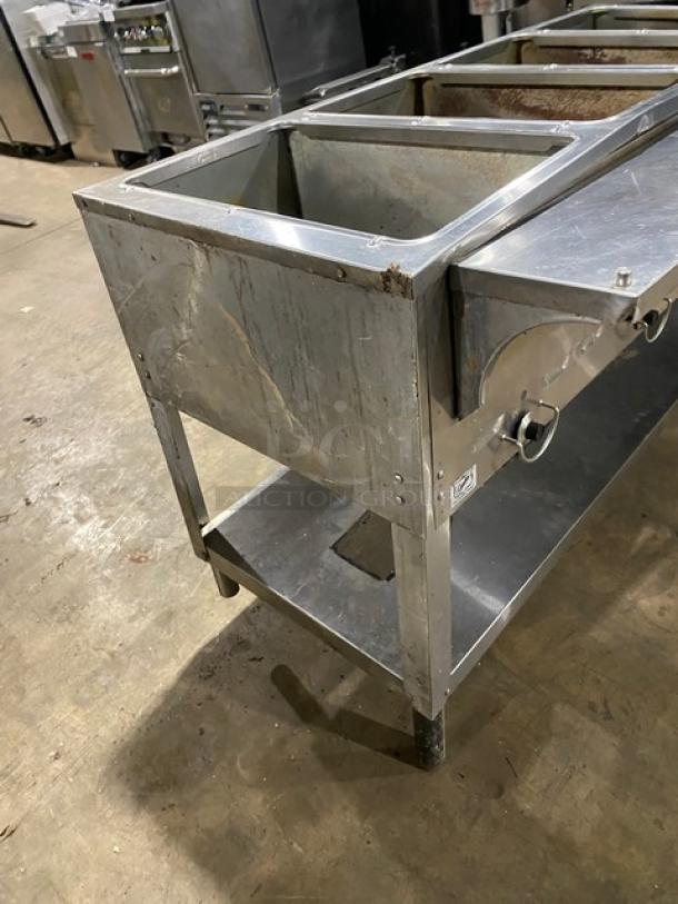 Duke Commercial Stainless Steel Natural Gas Powered 4 Well Hot Food/Steam Table! With Pan Rail! With Single Shelf Stand! On Legs! Model: 304 M SN: 06162325! - Image 3 of 9