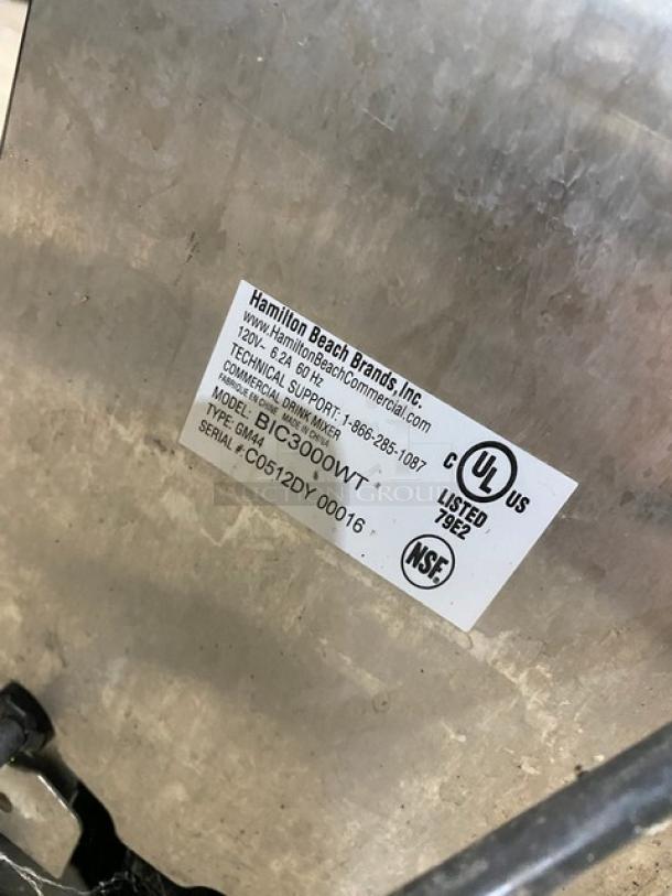 Hamilton Beach Commercial Countertop Stainless Steel Blend-In-Cup Smoothie/Milkshake Beverage Blender! 120V! Model: BIC3000WT SN: C0512DY 00016! - Image 5 of 8