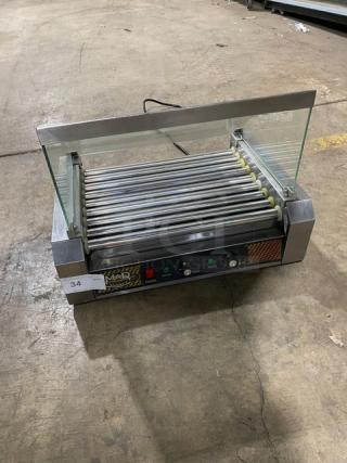 Great Northern Popcorn Mad Dog Series Commercial Stainless Steel Countertop 9 Roller Hotdog Machine! With Tempered Glass Sneeze Guard! 120V! Model: 4330!