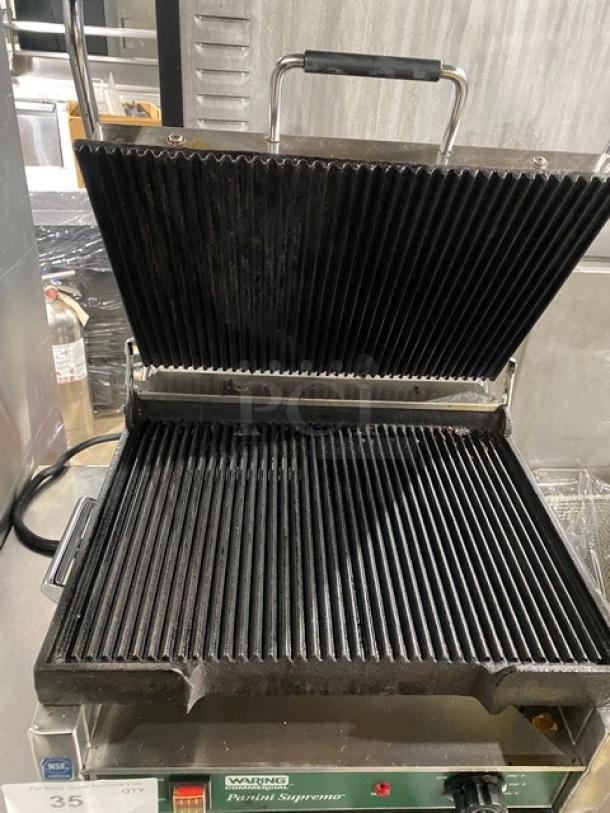 Waring Commercial Electric Powered Stainless Steel Countertop Panini Sandwich Press Grill! 120V! Model: WPG250! - Image 6 of 8