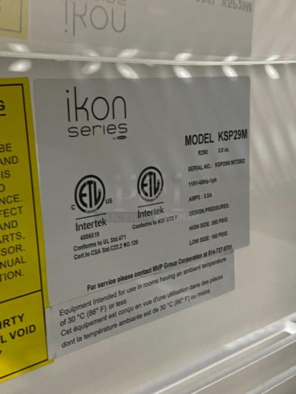 Ikon Commercial Single Door Refrigerated Mega Top Salad/Sandwich Prep Table! All Stainless Steel! With Poly Coated Rack! 115V 1 Phase! Model: KSP29M SN: KSP29M 9072562! - Image 8 of 9