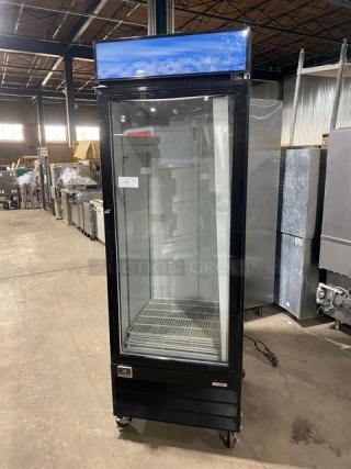 Kelvinator Commercial Single Glass Door Reach In Refrigerator Merchandiser! With Poly Coated Racks! On Casters! 115V! Model: KCGM24RB SN: 1B41701398!