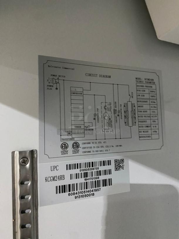 Kelvinator Commercial Single Glass Door Reach In Refrigerator Merchandiser! With Poly Coated Racks! On Casters! 115V! Model: KCGM24RB SN: 1B41701398! - Image 7 of 8