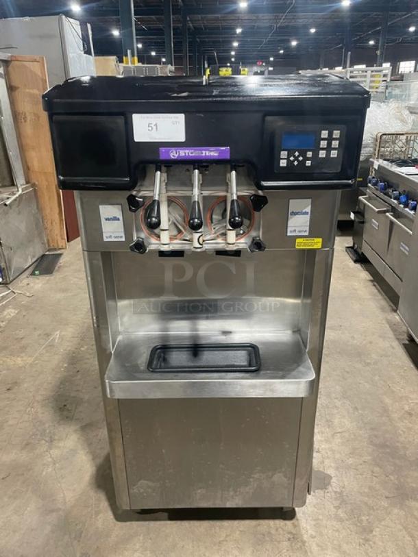 Sweet! Late Model! Stoelting Commercial Floor Style Dual Soft Serve Ice Cream/Frozen Yogurt Machine! All Stainless Steel! With 2 Hoppers & 3 Flavor Dispensers! On Casters! 208/240V 1Phase! Model: F231-38I2-2XGC SN: 6220908N! Working When Removed! - Image 1 of 10