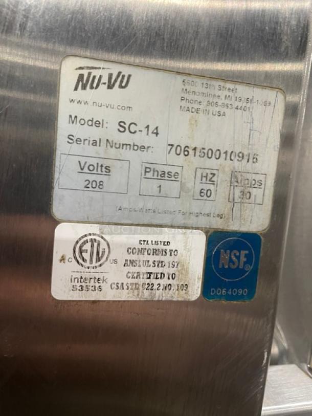 SWEET! Nu-Vu Commercial Electric Powered Full Height Slo'Cook-N-Hold Oven! All Stainless Steel! With Chrome Oven Racks! With Removable Safe-Drip Tray! On Casters! 208V 1Phase! Model: SC-14 SN: 706150010916! Working When Removed! - Image 8 of 9