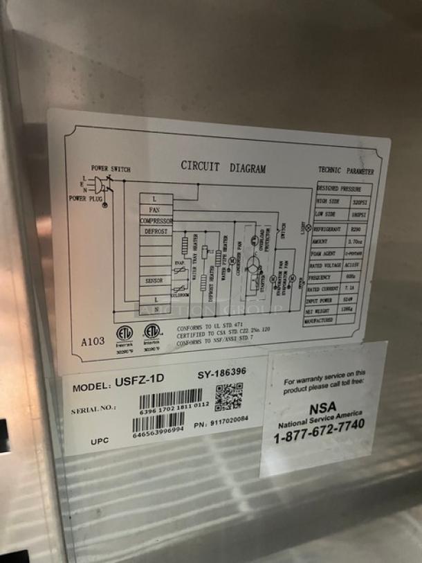 U-Star Commercial Single Door Reach In Freezer! All Stainless Steel! With Poly Coated Racks! On Casters! 115V! Model: USFZ-1D SN: 6396170218110112! - Image 7 of 9