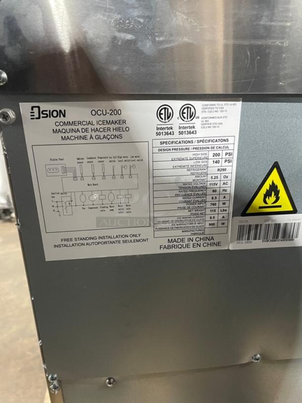 New In The Box! Scratch-N-Dent! 2023! Osion Commercial Undercounter Crescent Cube Style Ice Machine! With Built In Ice Bin! 115V! Model: OCU-200 SN: 0103F200901214023C0030! - Image 7 of 9