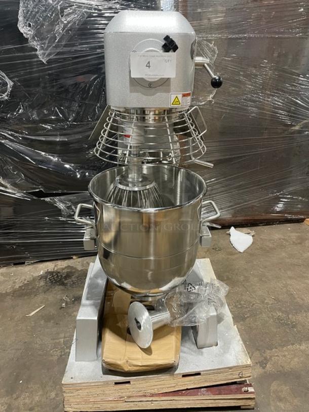 New! Scratch-N-Dent! 2024! Prepline Commercial Floor Style 40 Quart Gear Driven Heavy-Duty Planetary Mixer! With Bowl Guard & Stainless Steel Mixing Bowl! With Wire Whip, Dough Hook & Flat Beater Attachments!  110V 1 Phase! Model: PHLM-40B-T SN: 24030141003! - Image 1 of 12