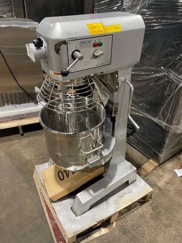 New! Scratch-N-Dent! 2024! Prepline Commercial Floor Style 40 Quart Gear Driven Heavy-Duty Planetary Mixer! With Bowl Guard & Stainless Steel Mixing Bowl! With Wire Whip, Dough Hook & Flat Beater Attachments!  110V 1 Phase! Model: PHLM-40B-T SN: 24030141003! - Image 2 of 12