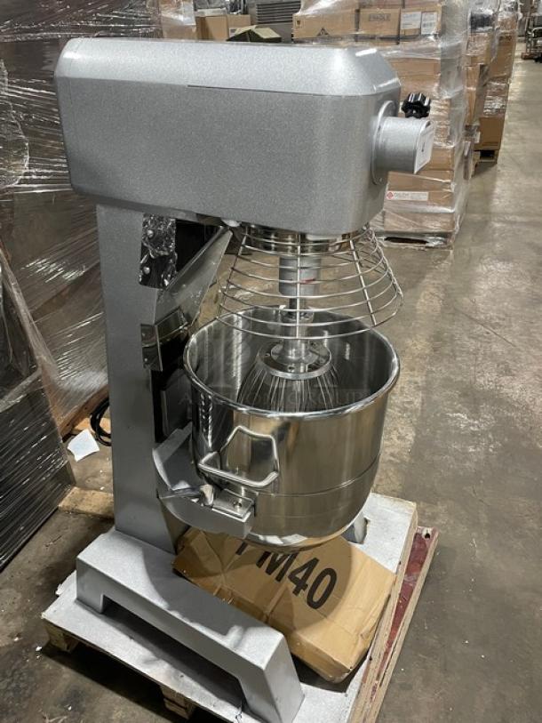 New! Scratch-N-Dent! 2024! Prepline Commercial Floor Style 40 Quart Gear Driven Heavy-Duty Planetary Mixer! With Bowl Guard & Stainless Steel Mixing Bowl! With Wire Whip, Dough Hook & Flat Beater Attachments!  110V 1 Phase! Model: PHLM-40B-T SN: 24030141003! - Image 4 of 12