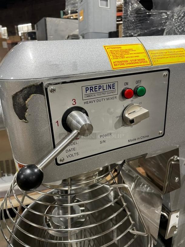 New! Scratch-N-Dent! 2024! Prepline Commercial Floor Style 40 Quart Gear Driven Heavy-Duty Planetary Mixer! With Bowl Guard & Stainless Steel Mixing Bowl! With Wire Whip, Dough Hook & Flat Beater Attachments!  110V 1 Phase! Model: PHLM-40B-T SN: 24030141003! - Image 8 of 12