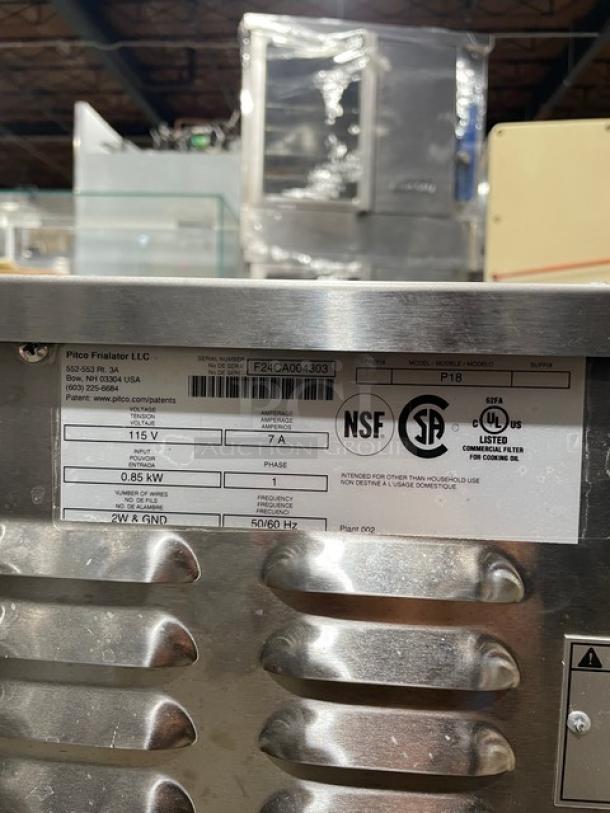 New! Scratch-N-Dent! Pitco Commercial Stainless Steel Portable 75LB Fryer Oil Filter-Suction Machine! On Casters! 115V 1 Phase! Model: P18 SN: F24CA004303! With New In Box Heavy-Duty 17.5x28 Fryer Filter Sheets! All One Money! - Image 5 of 15