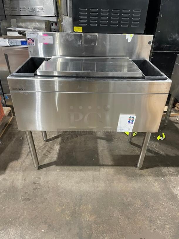 Brand New! Scratch-N-Dent! 2023! GlasTender Commercial Stainless Steel Underbar Ice Bin! With 10-Circuit Cold Plate! With Back Splash! With Drain! Model: IBA-36-CP10! On Legs! - Image 1 of 9