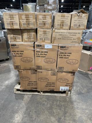 All New In The Box! Mixed Pallet! HFA Commercial Aluminum 6 Inch Pie Pans! With Green Wave International Heavy Weight, 100% Compostable CPLA Cutlery Knifes! With Hoffmaster 2 Ply 15"x17" Dinner Napkins! 75X Your Bid!
