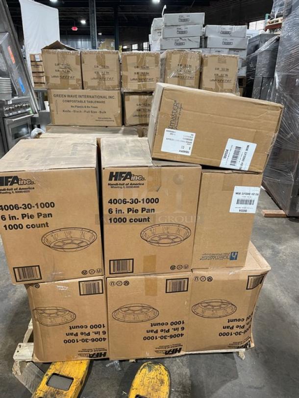 All New In The Box! Mixed Pallet! HFA Commercial Aluminum 6 Inch Pie Pans! With Green Wave International Heavy Weight, 100% Compostable CPLA Cutlery Knifes! With Hoffmaster 2 Ply 15"x17" Dinner Napkins! 75X Your Bid! - Image 3 of 14