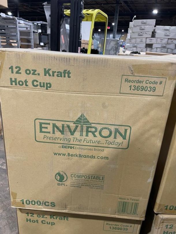 All New In The Box! Mixed Pallet! Environ Compostable 12oz. Kraft Hot Cups! With 100% Compostable Heavyweight Cutlery Knifes! With American Metalcraft 6" Black Swirl Base Card/Number Holders! With Cambro 1/9 Size Food Pan Covers! With American Metalcraft White Rolled Rim 8oz. Oblong Vintage Enamelware Bowls With Blue Rims! 30X Your Bid! - Image 5 of 12