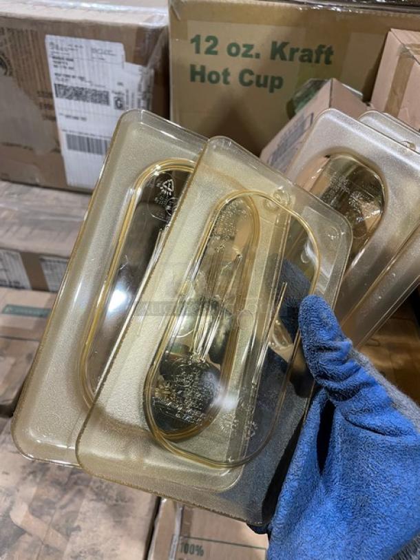 All New In The Box! Mixed Pallet! Environ Compostable 12oz. Kraft Hot Cups! With 100% Compostable Heavyweight Cutlery Knifes! With American Metalcraft 6" Black Swirl Base Card/Number Holders! With Cambro 1/9 Size Food Pan Covers! With American Metalcraft White Rolled Rim 8oz. Oblong Vintage Enamelware Bowls With Blue Rims! 30X Your Bid! - Image 12 of 12